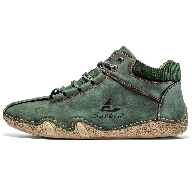 Men Boots Hand-stitching Split Leather Shoes Men Ankle Boots Moccasins Man Casual Shoes 40 green