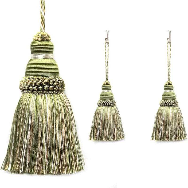 2Pc Home Decor Hanging Rope Silk Tassel Fringe Tassel Trim Garment Decoration Key Tassels for DIY Embellishments Curtain Accessories mix green