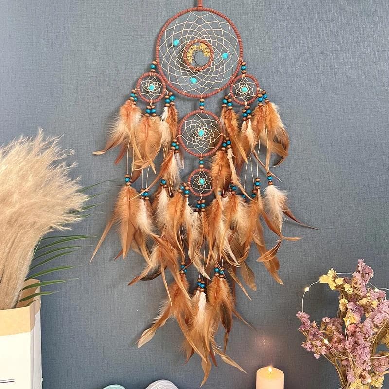Dream catchers Retro 5 Ring Dream Catchers Home Decoration Indians Natural Stone Tree of Life Dreamcatcher Wall Hanging