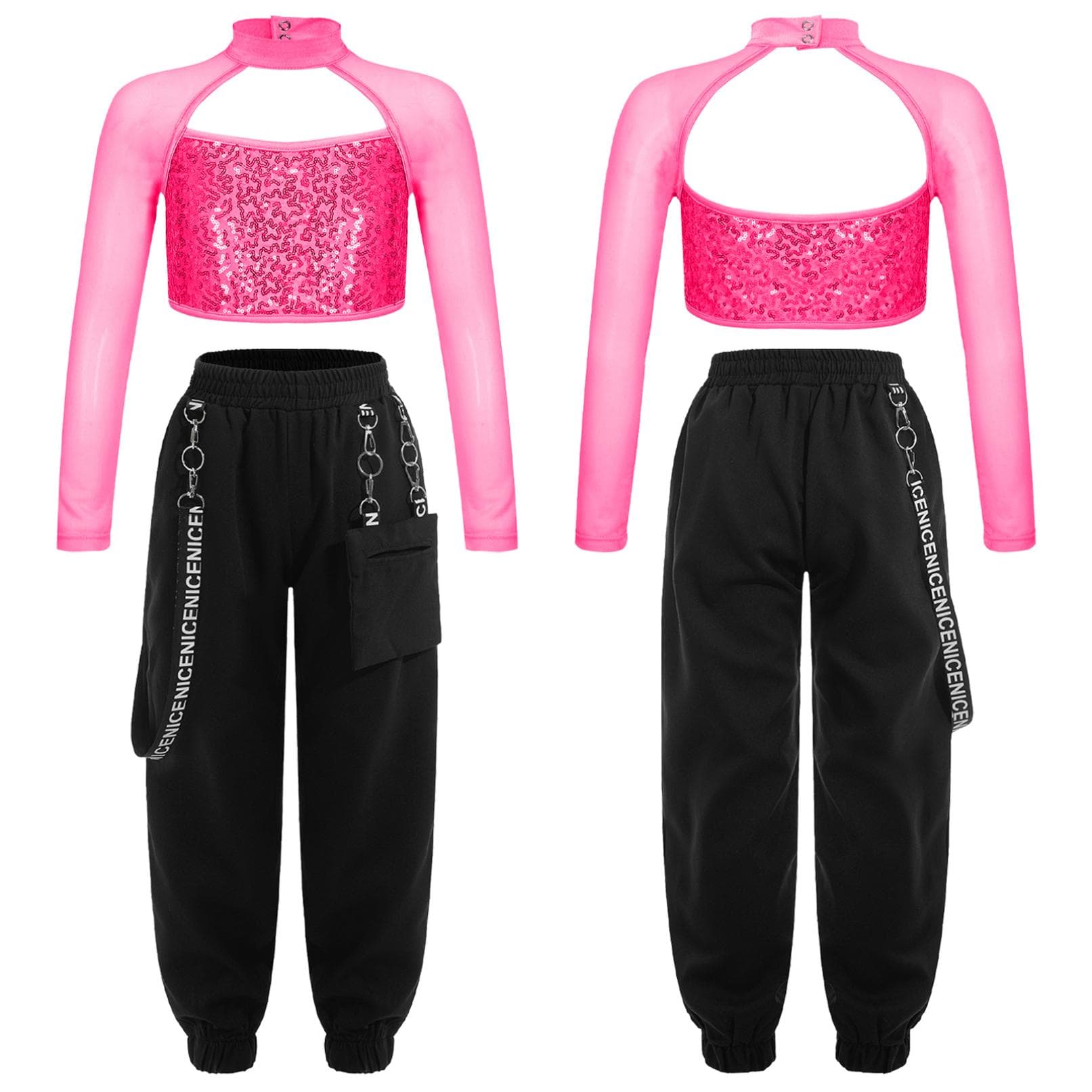 Kids Girls Fashion Dance Suit Top and Long Pants Set for Hip Hop Dance Outfits 15-16 Years hot pink