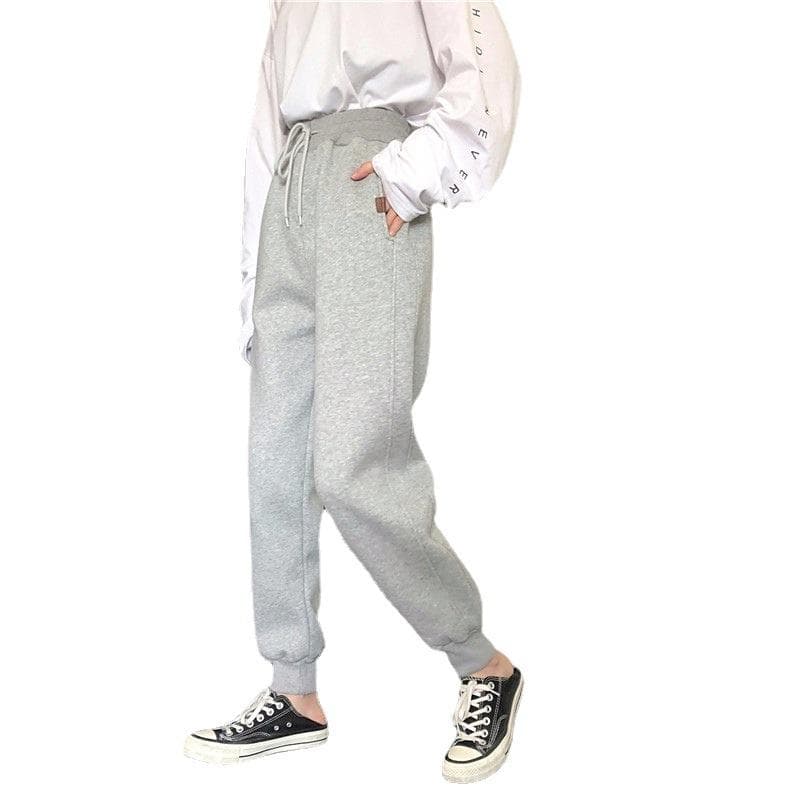 Candy Color Plus Velvet Casual Pants for Women In Autumn and Winter New Hong Kong Flavor Thickened Harem Sweat Pants for Women 2XL