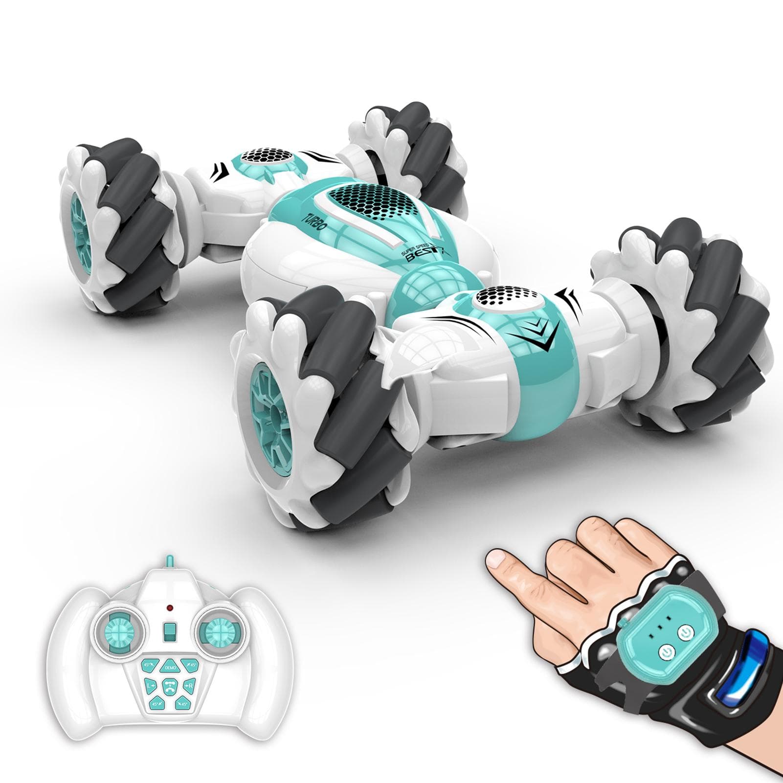 S-012 RC Stunt Car Remote Control Watch Gesture Sensor Deformable Electric Toy Cars All Terrain green