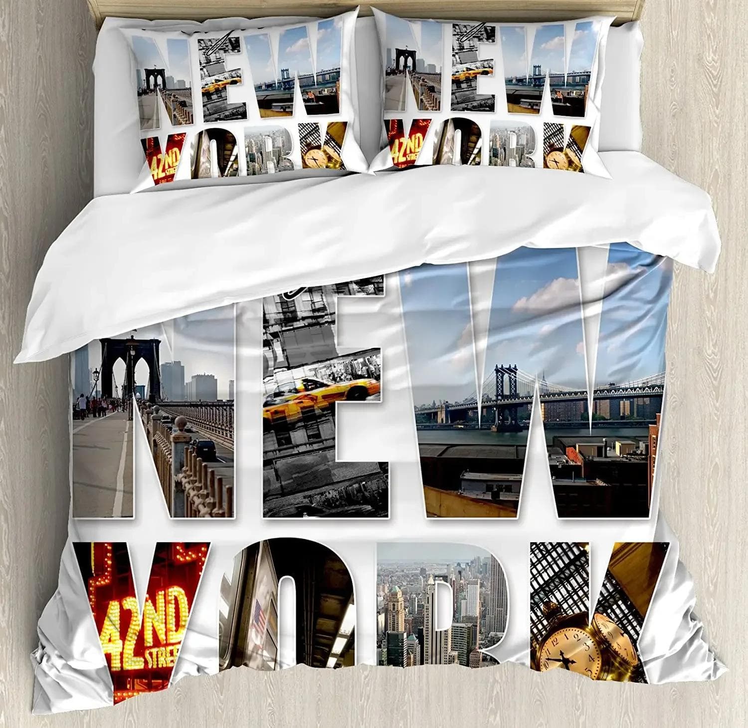 New York Bedding Set For Bedroom Bed Home New York City Collage Featuring with Different Duvet Cover Quilt Cover And Pillowcase AU Double(180x210cm)