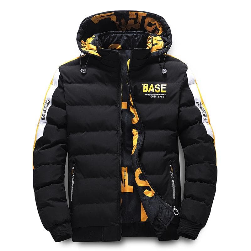 Men Autumn Winter Cotton Jacket Warm Comfortable Padded Thickened Down Jacket Double-Sided Clothes Removable Cap 3XL black