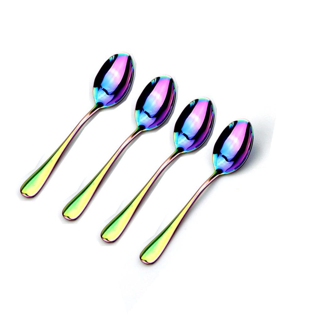 Stainless Steel Rainbow Color Teaspoon Multicolor Style Dinnerware Set Ice Cream Coffee Spoon Soup Spoon Tableware Set 4Pcs multicolour