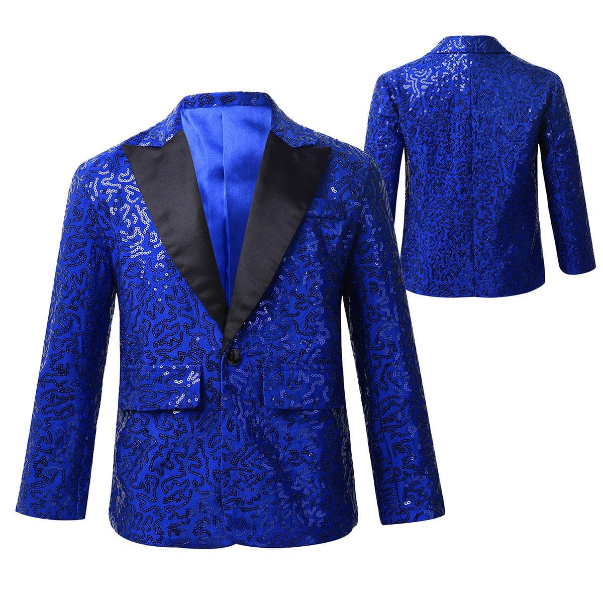 Kids Boys Sequins Lapel One Button Blazer Shirt Jacket for Wedding Banquet Party Formal Wear Suit 7-8 Years blue