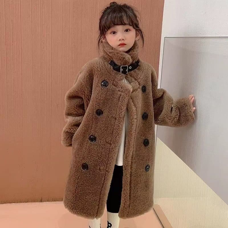 Girl's Winter Plush Thickened Long Fur Integrated Plush Coat 150