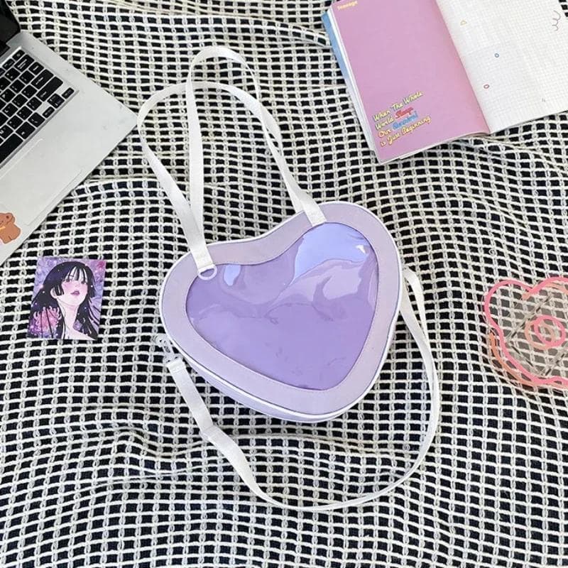 Love Heart Design Itabag Women 2025 New Transparent Crossbody Bags Girls Purses and Handbags Ita Bag for Girls JK Uniform Bag purple