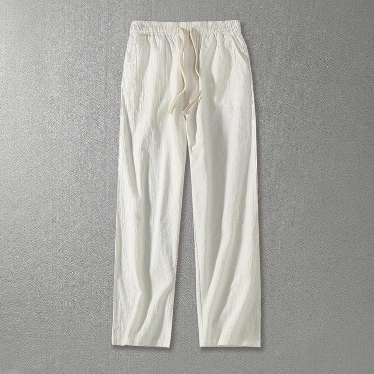 Men's Spring and Summer Light Breathable Cotton Pants Loose Large Size Casual Straight Pants M white