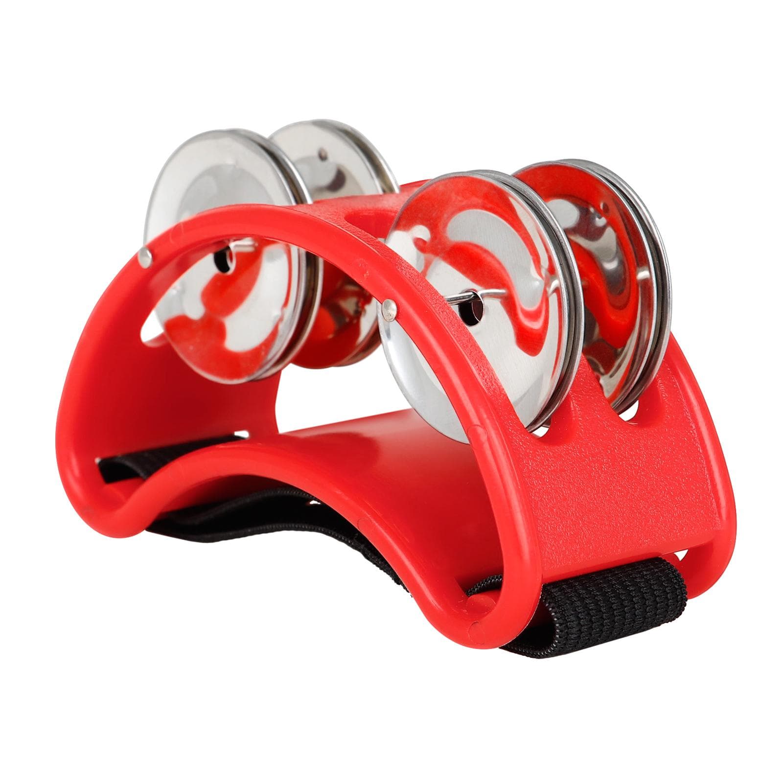 Percussion Foot Tambourine with 4 Pairs of Stainless Steel Jingles & Elastic Strap Percussion red