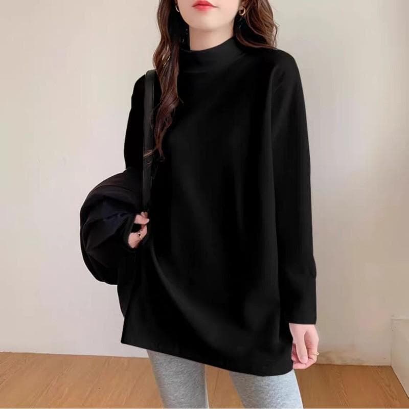 Long-sleeved T-shirt for Women In Autumn and Winter New Loose Printed Mid-length Inner Layer Warm Velvet Top Base Shirt XXL