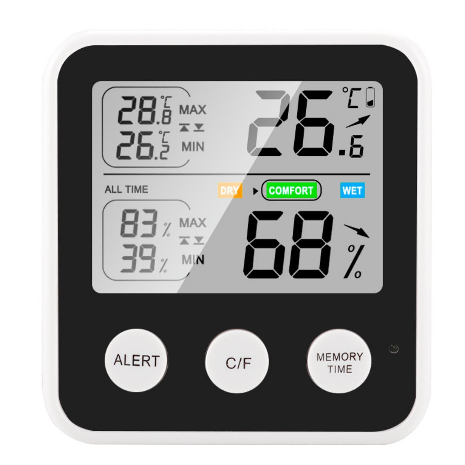 High Precision Magnetic Thermometer Hygrometer Digital Thermo-Hygrometer with LCD Screen  celsius / Fahrenheit black
