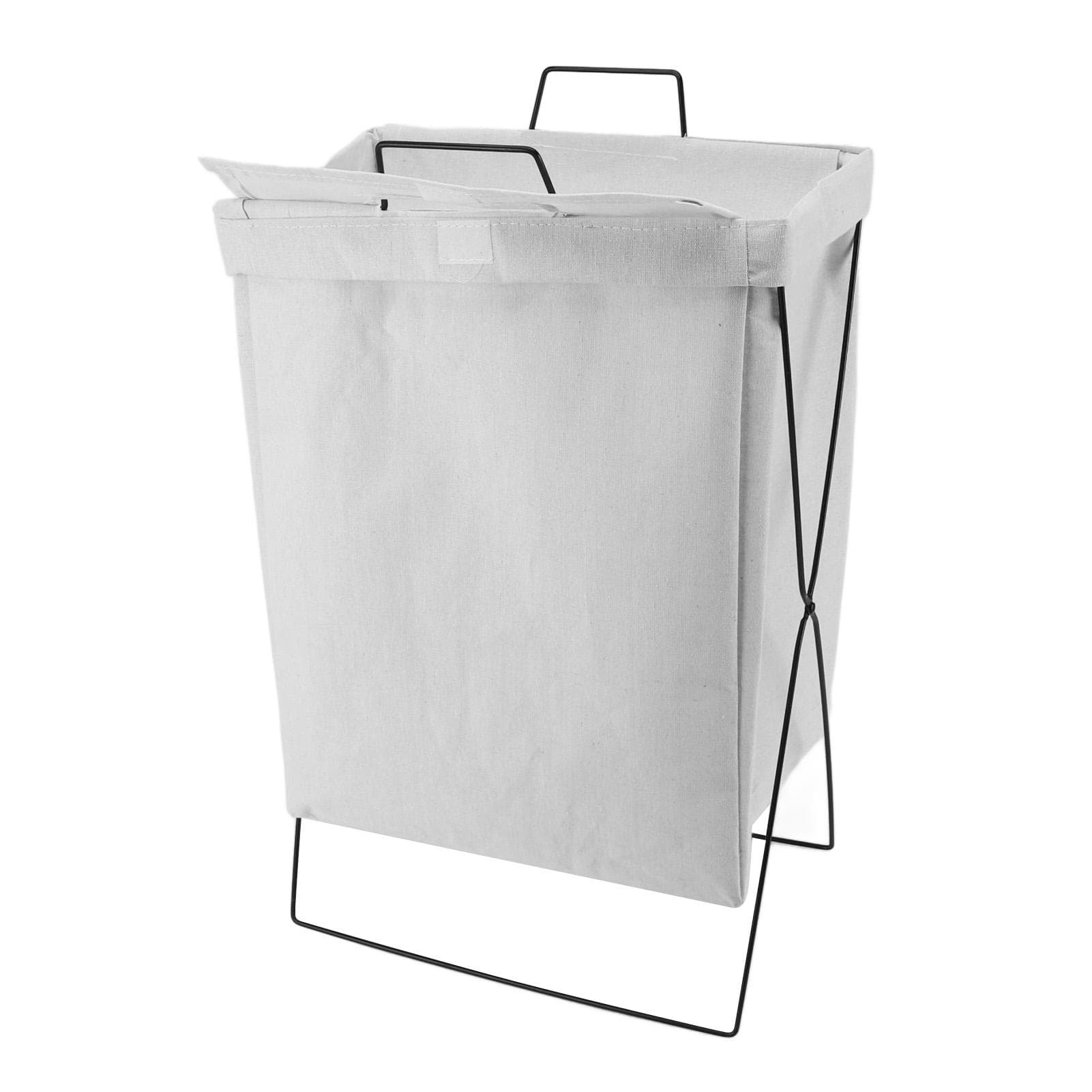 Laundry Basket with X Metal Frame Collapsible Laundry Hamper Standing Tall Rectangle Ample Capacity Small white