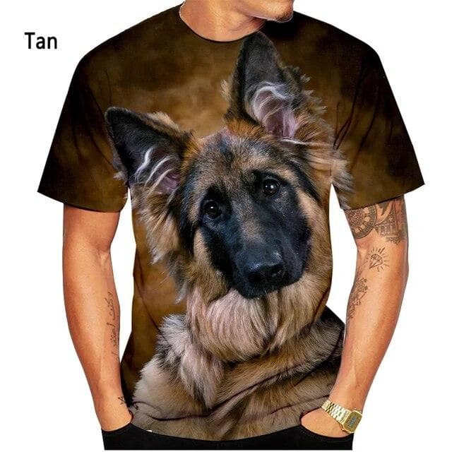 Men's Women's Summer Fashion German Shepherd 3D Printing T-shirt Casual Short-sleeved Dog Shirt Tops XL