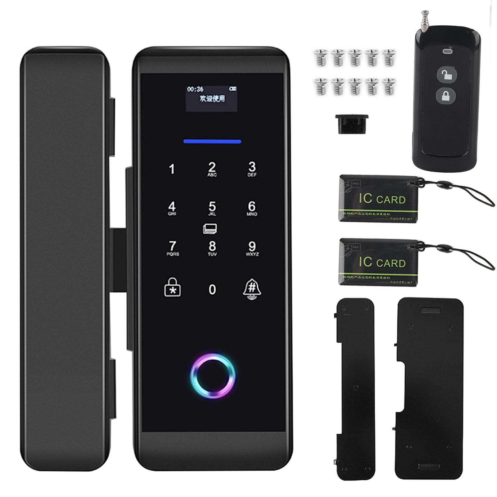 Fingerprint Password IC Card Glass Door Lock Bluetooth APP Control Alarm Access Control SystemBlack black