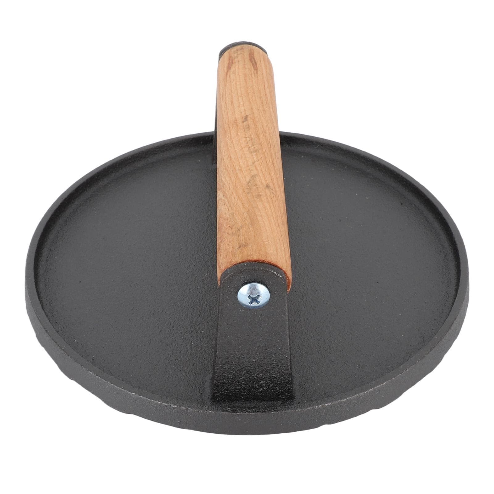 Steak Weight Cast Iron Bacon Press Wood Handle Pattern Bottom Grill Press for Burger Griddle