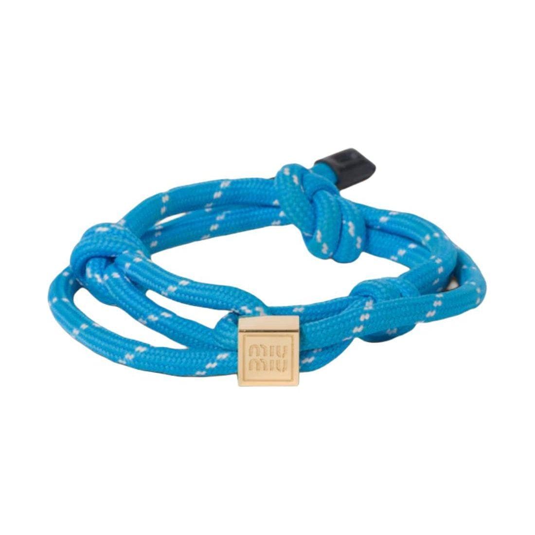 Miu Miu Logo Design Nylon Leather Metal Fabric Bracelet Women Bracelets Blue 5IB538-3L74-F0076 Box