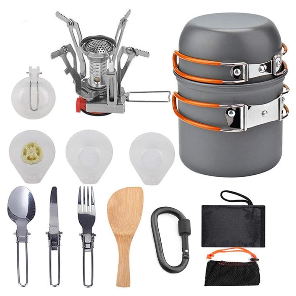 Camping Hiking Cookware Set Outdoor Portable Picnic Cookware Kit Alumina Pot Set Travel Cooking orange