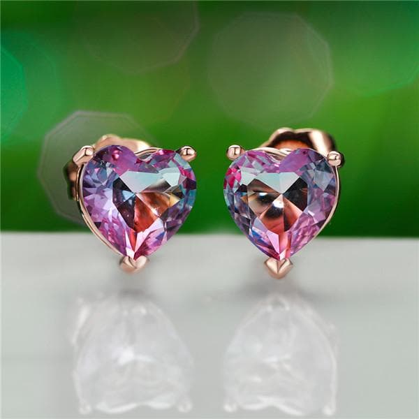 Fashion Women Heart Shape Tourmaline Stud Earrings Romantic Jewelry Christmas Gifts purple