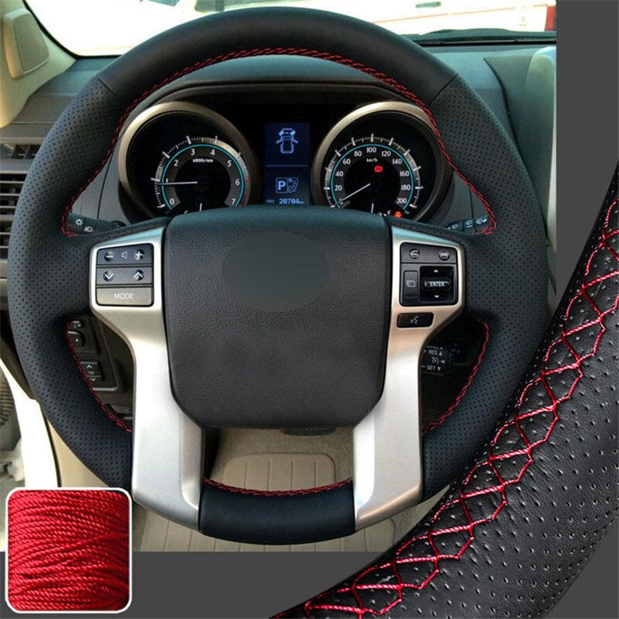 Black & Red Prado Steering Wheel Cover Leather For Toyota 4Runner Tacoma Tundra