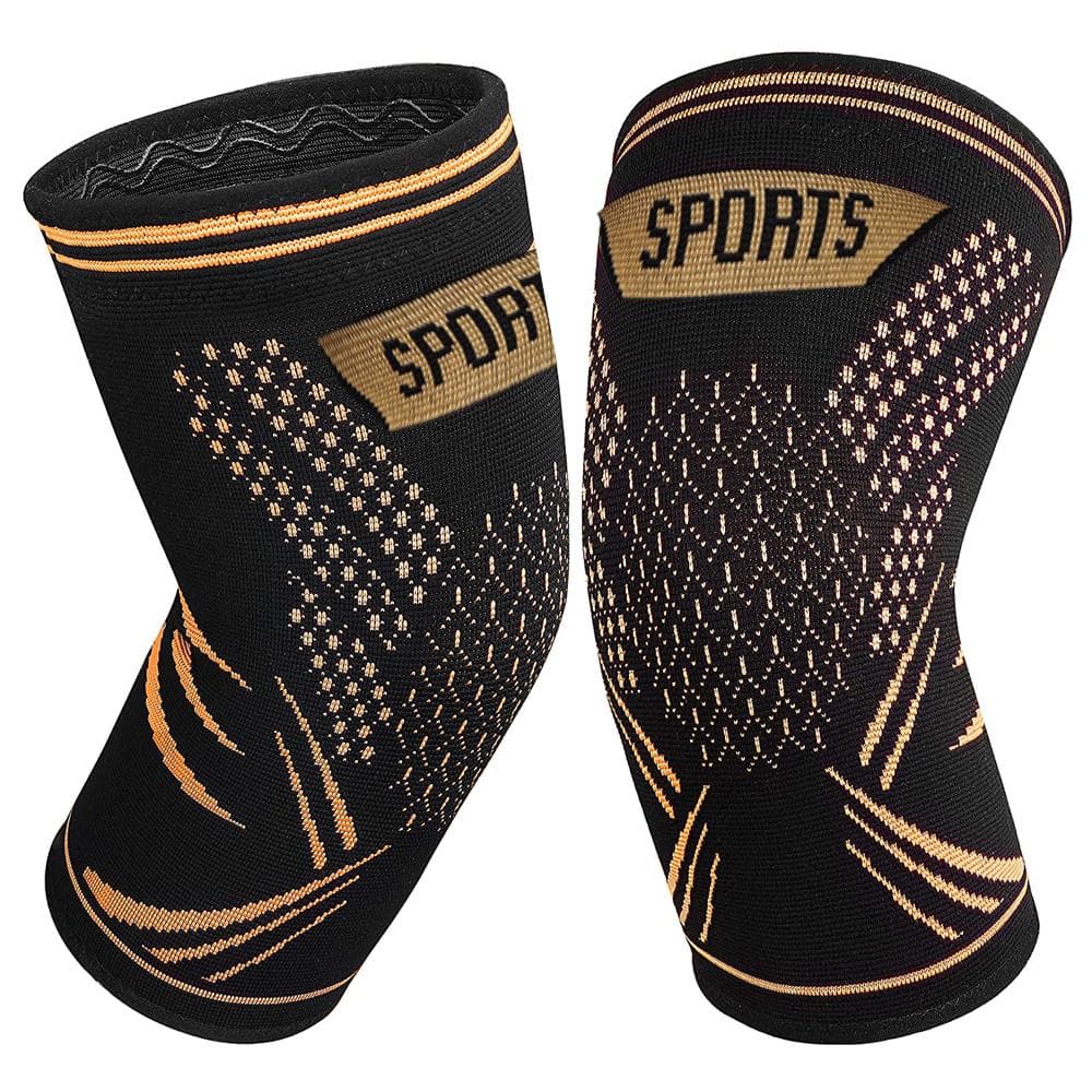 1Pair Copper Knee Brace Compression Sleeves - Upgrade Support for Knee Pain, Joint Pain Relif L