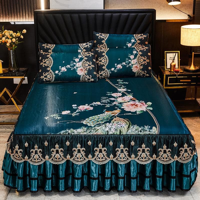 Luxury Lace Smooth Cool Summer Bedspread Thick Home Bed Skirt + Pillowcase Bed Sheets Embroidery European-style Bed Spreads 150x200cm 3pcs
