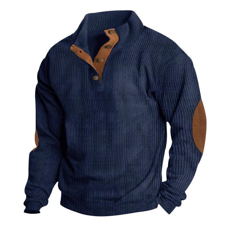Men's Retro 5XL Corduroy Stand Collar Pullover Jacket Shirt 5XL Dark blue