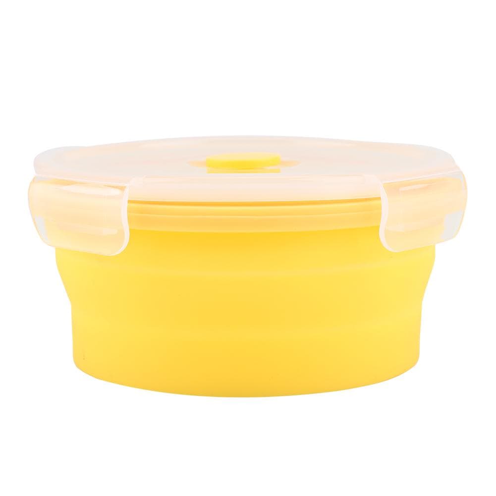 500ml Round Silicone Bento Box Collapsible Lunch Box Microwave Food Container (Yellow) Yellow