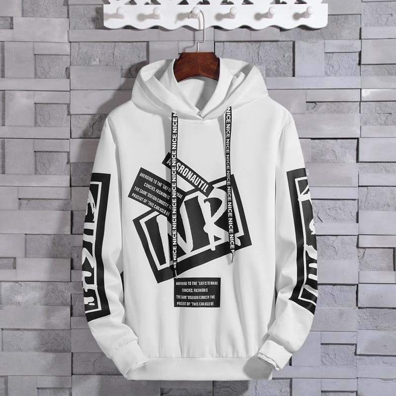 Hoodies men cotton long sleeve hooded Funny letter print streetwear Hip Hop Casual Sweatshirts plus size XXL white