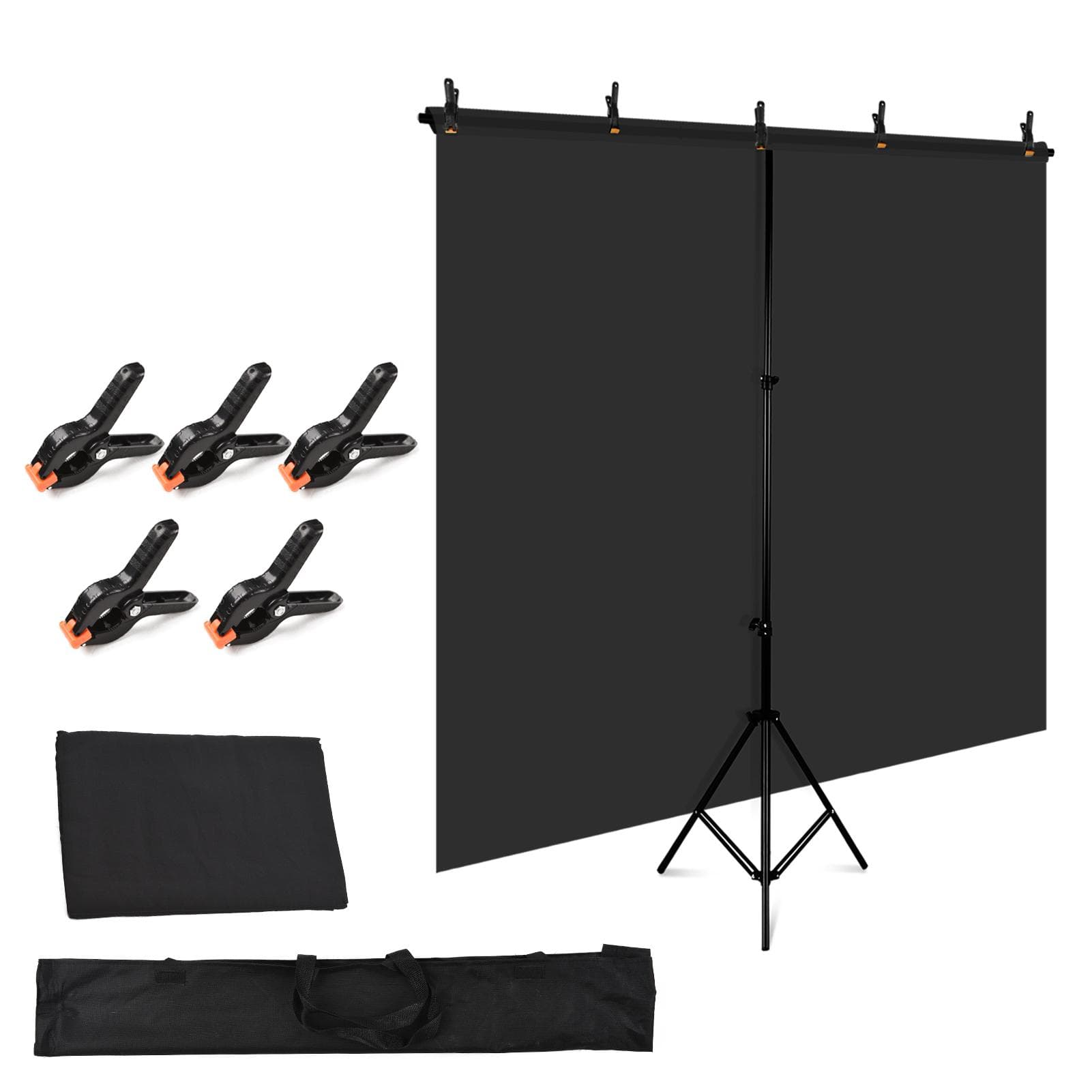 5x7ft Solid Color Backdrop Photography Kit with 5x7ft T-Shaped Background Adjustable Stand 5 Spring black