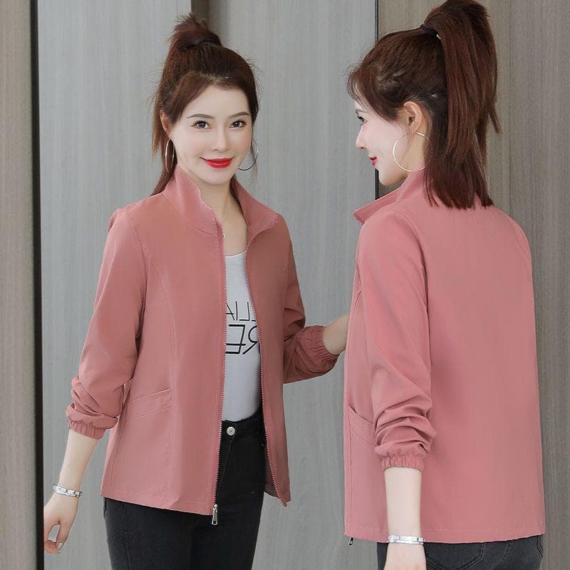 Women's Spring Autumn Short Windbreaker Outerwear Relaxed Casual Versatile February August Small Fragrant Jackets 3XL dark pink