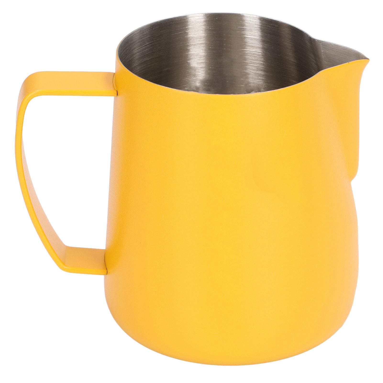 Milk Frothing Pitcher Frother Jug Cup 400ml Pointed Spout with PTFE Coating for Coffee Machine L(for 6.5-9kg) yellow