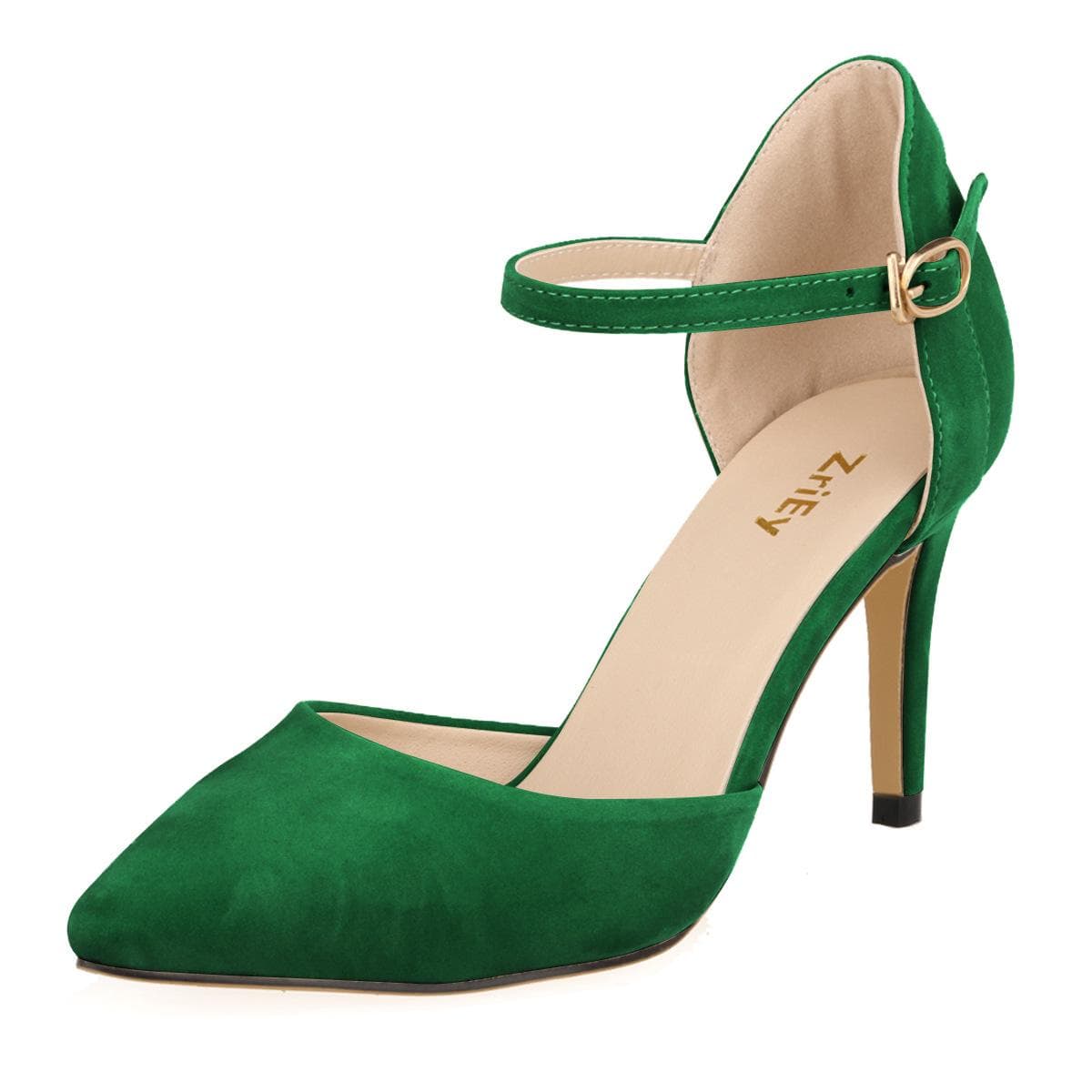 Women Shoes Lady Elegant Pumps Mid Heels Pointed Toe High Heels Sandals Ankle Strap Casual Footwear 39 green