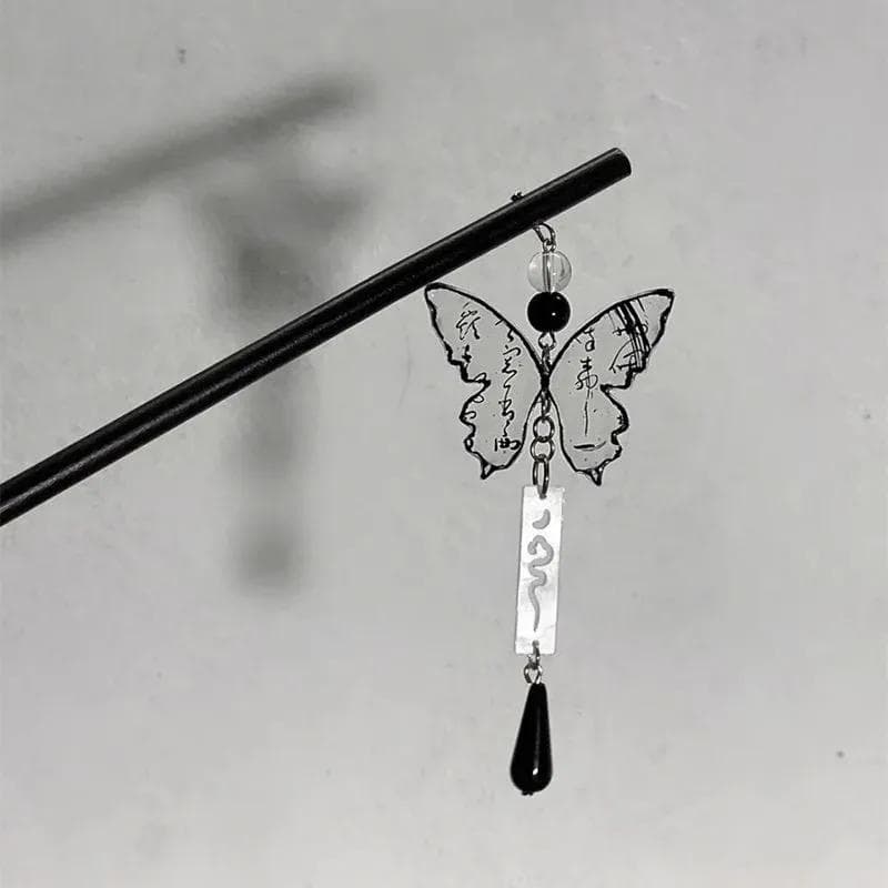 Ink Butterfly Calligraphy Safe Buckle Hairpins Ancient Chinese Traditional Culture Product Hair Stick Hanfu Glaze Hair Clip black