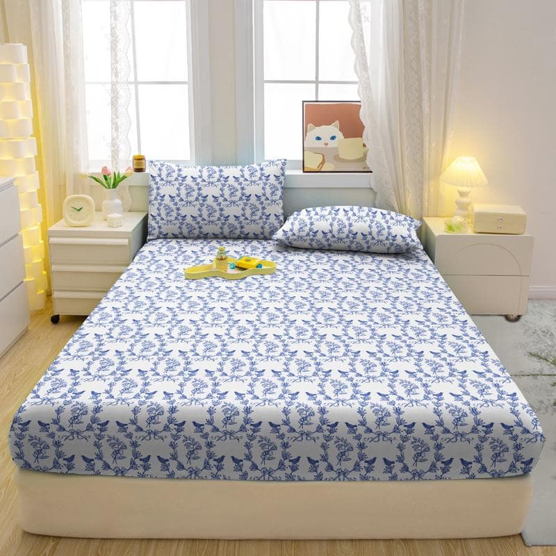 1 Simple Modern Plant Flower Printed Matte Fitted Sheet, Bedroom Printed Bed Cover, Bedding (Excluding Pillowcases) 71x132cm