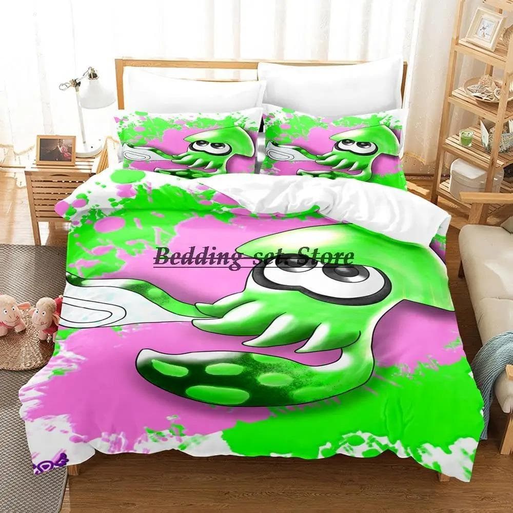 Splatoon 3 Inkling Squid Bedding Set Single Twin Full Queen King Size Bed Set Aldult Kid Bedroom Duvetcover Sets Bed Sheet Set 70x133cm 2pcs