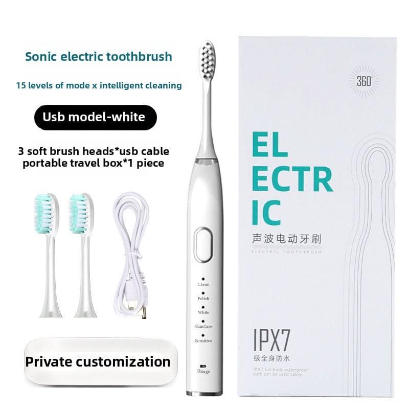 Household Vibration Soft-bristled Toothbrush, Rechargeable Automatic Sonic Adult Electric Toothbrush, Tooth Flusher [3 brush heads]