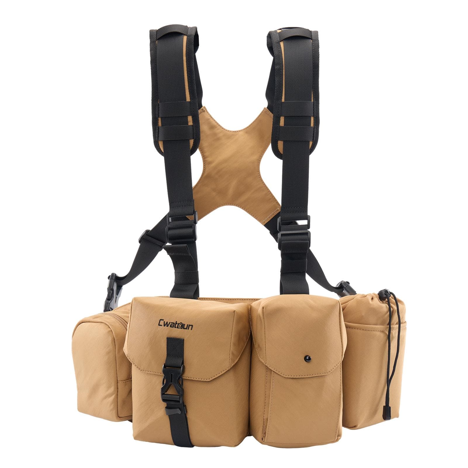 Cwatcun D104 Camera Harness Chest Pack Camera Vest Camera Bag Camera Waist Pack Waterproof for DSLR khaki