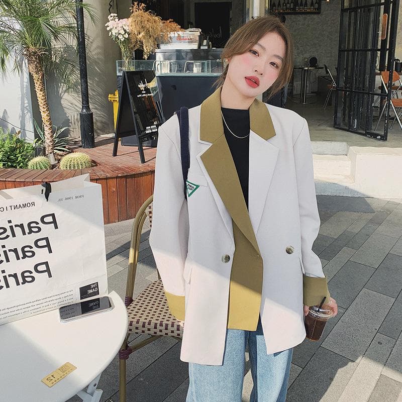 Women's Design Contrast Color Suit Jacket Women's Spring and Autumn Korean Style Small Casual Suit Top XL