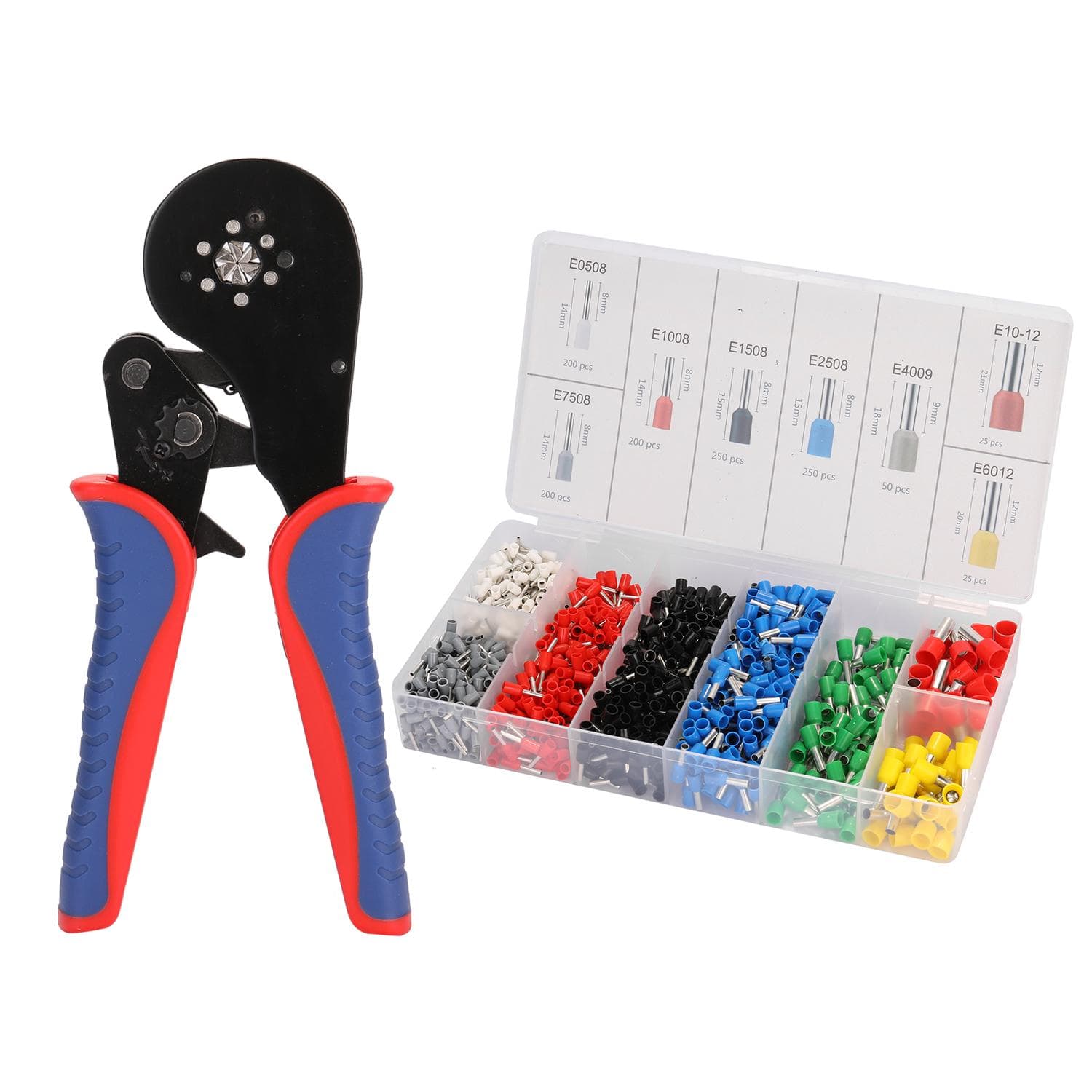 HSC8 16-6 0.08-16msquare meters Ferrule Crimping Tool Kit High Hardness Crimper Plier with1200pcs Wire Ferrules multicolour