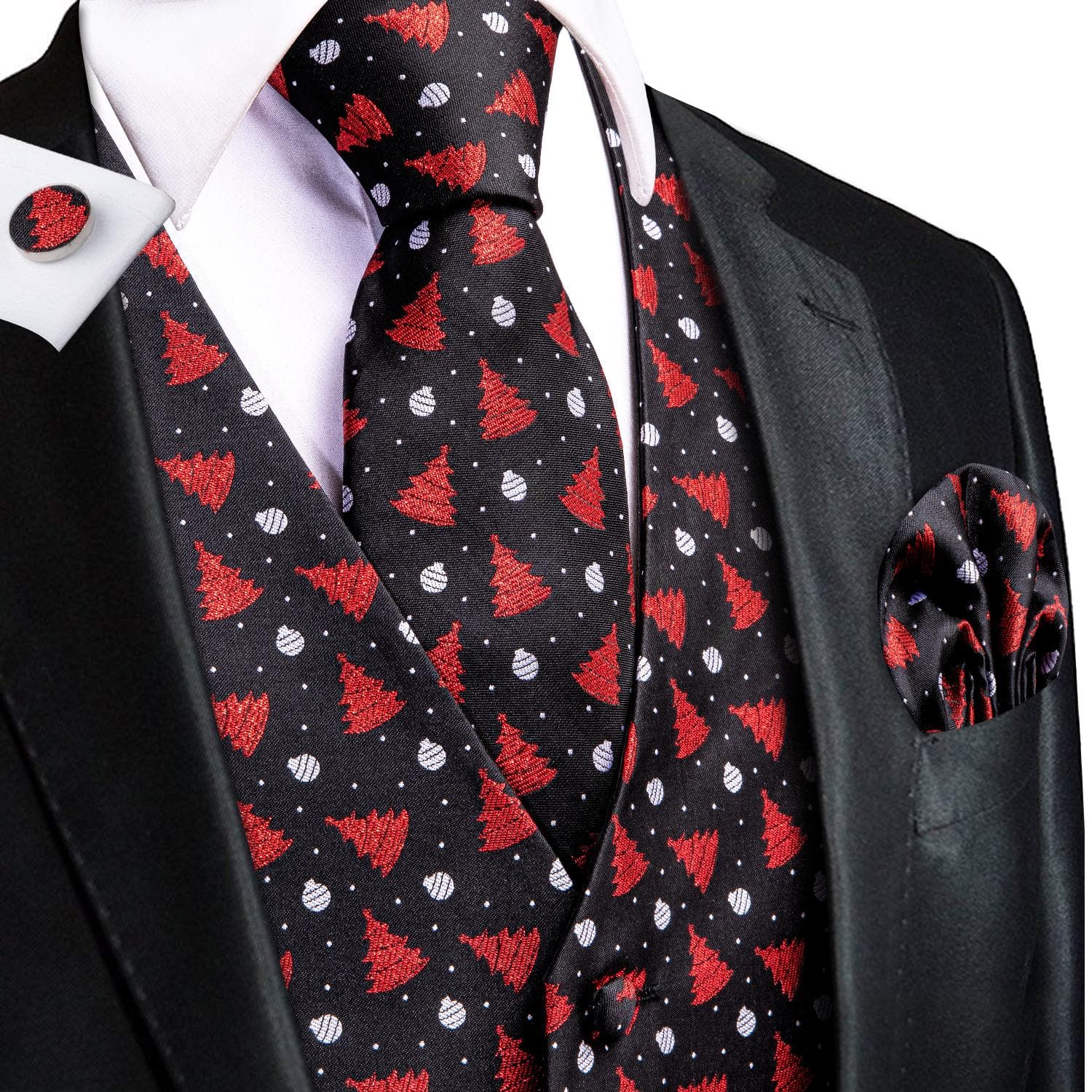 Hi-Tie Mens Waistcoat Silk Paisley Floral Tie Handkerchief Cufflinks SET Formal 3XL