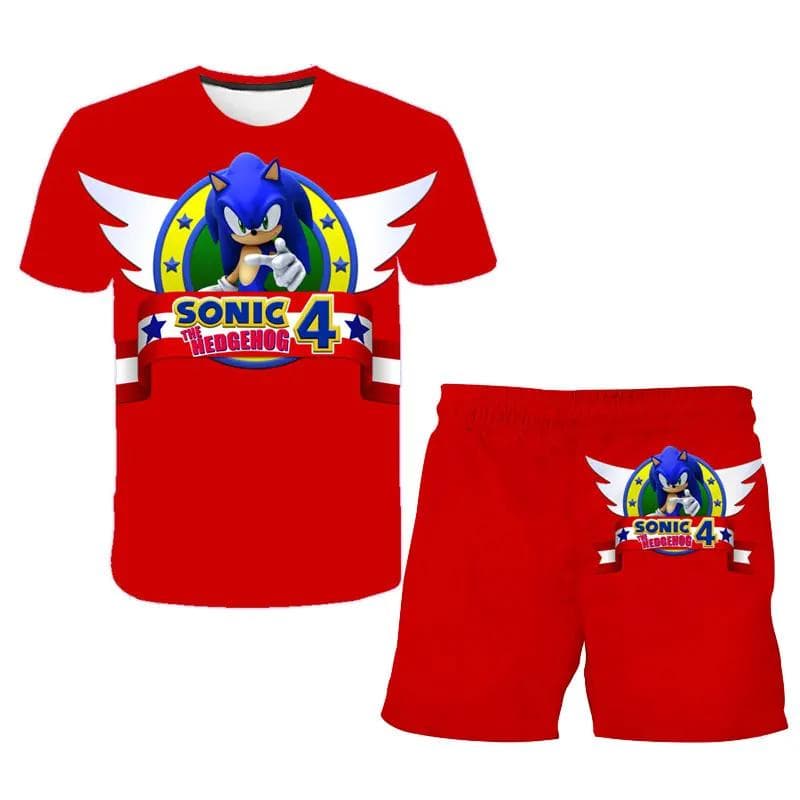 2025 MINISO New boys and girls super sonic Tshirts+shorts  Harajuku Sonic print suit T-shirt + shorts fashion street style children's short sleeves 120