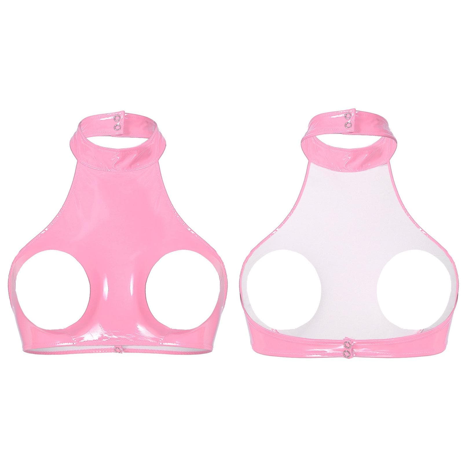 Women's Sexy PVC Leather Mini Bra Top Hollow Out Latex Sleeveles Vest Tops Clubwear M pink