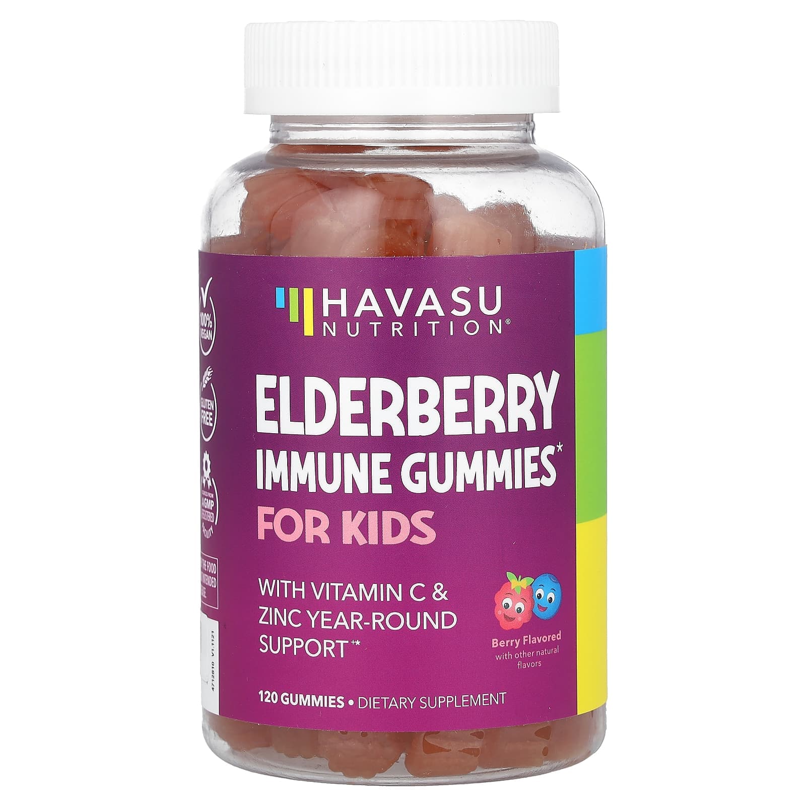 Havasu Nutrition, Elderberry Immunity Gummies with Vitamin C and Zinc, Children's, Berry, 120 Gummies