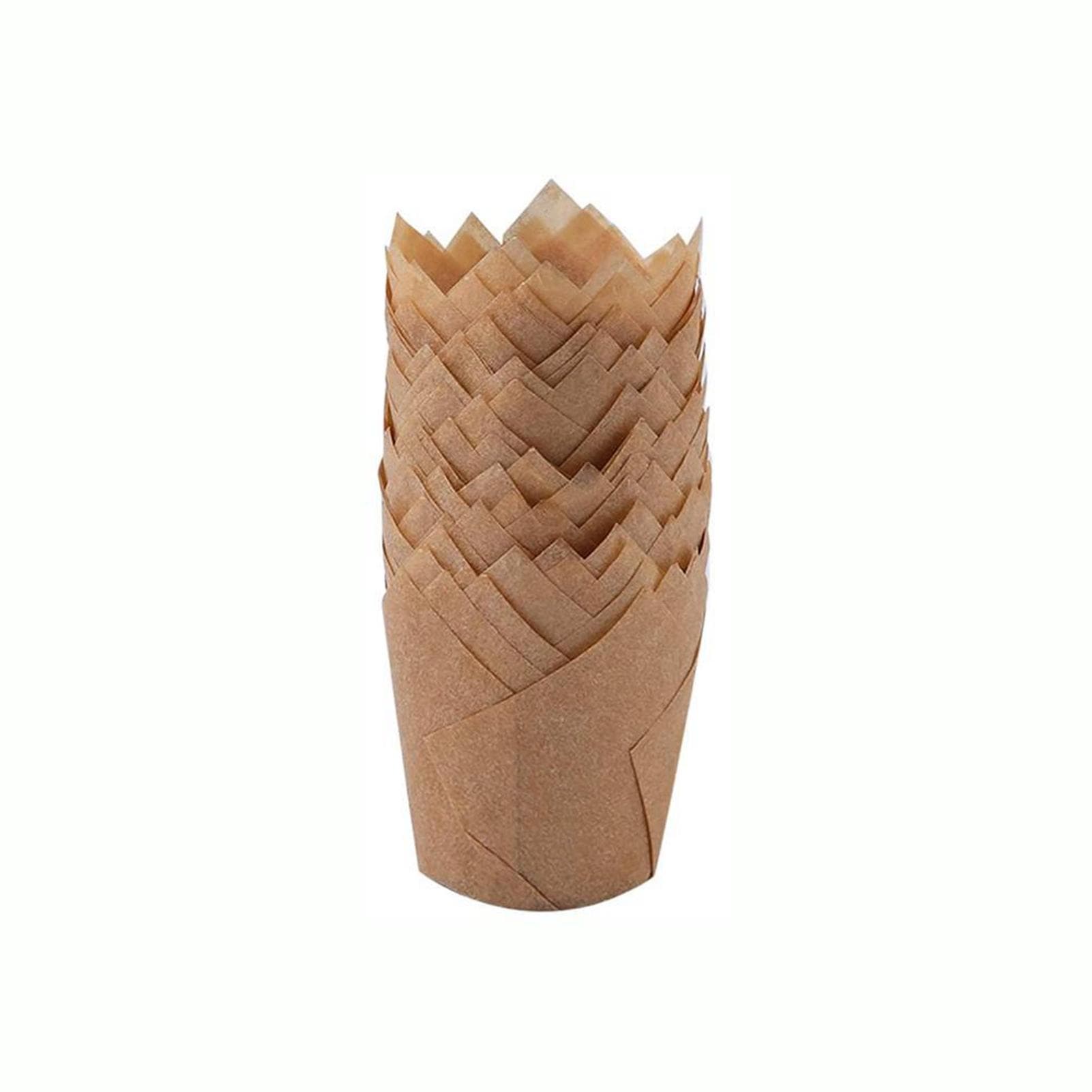 150 Pieces Mini Baking Cups Tulip Baking Cups Cupcake Liners Muffin Liners for Wedding Birthday light brown