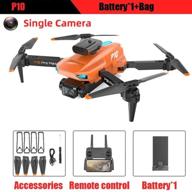 New P10 Drone ESC HD Camera WiFi FPV Double Folding Remote Control Quadcopter Height Keeper Obstacle Avoidance Aircraft Toy Gift Single camera 1 battery orange