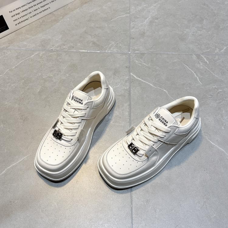 Matching Color Square Toe Round Toe Panda Sneakers Women's  New Thick-soled Casual Sports Shoes Genuine Leather Small White Shoes 40