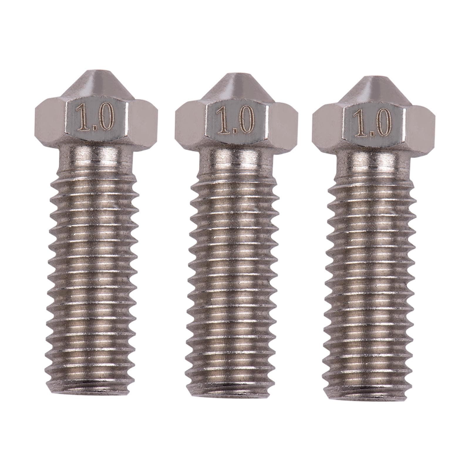 3pcs 3D Printer Extruder Stainless Steel Volcano Nozzle M6 Thread Printer Head 0.4mm Output for 1.0mm grey