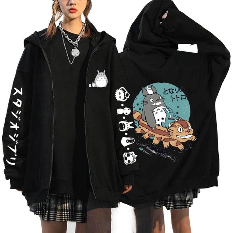 Anime Totoro Sweatshirts Men and Women Zipper Jackets Hooded Sweatshirts Casual Hip Hop Zip Up Hoodie L