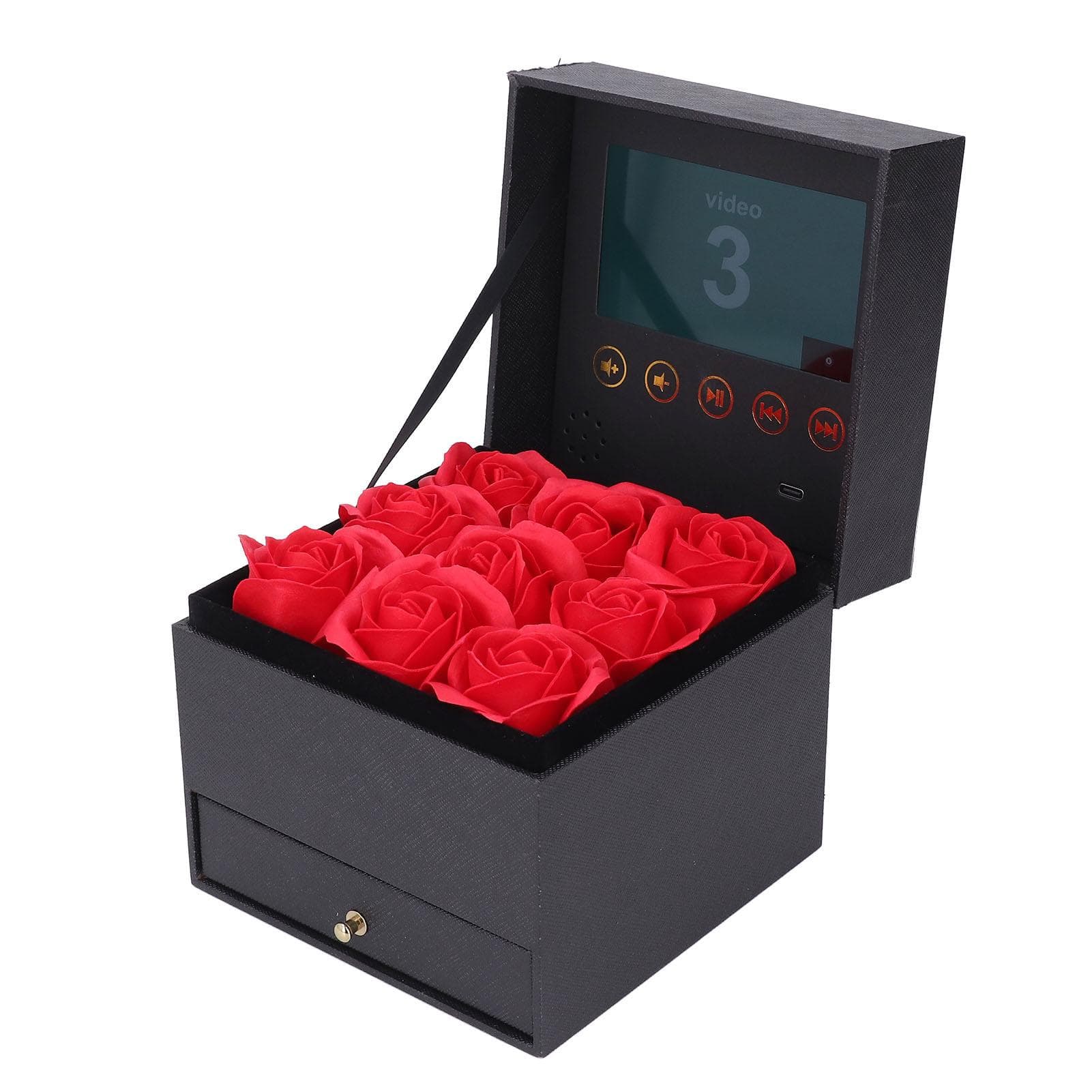 Artificial Rose Gift Box with 4.3 Inch LCD Screen 720P HD Video Player DIY Electronic Ring Necklace